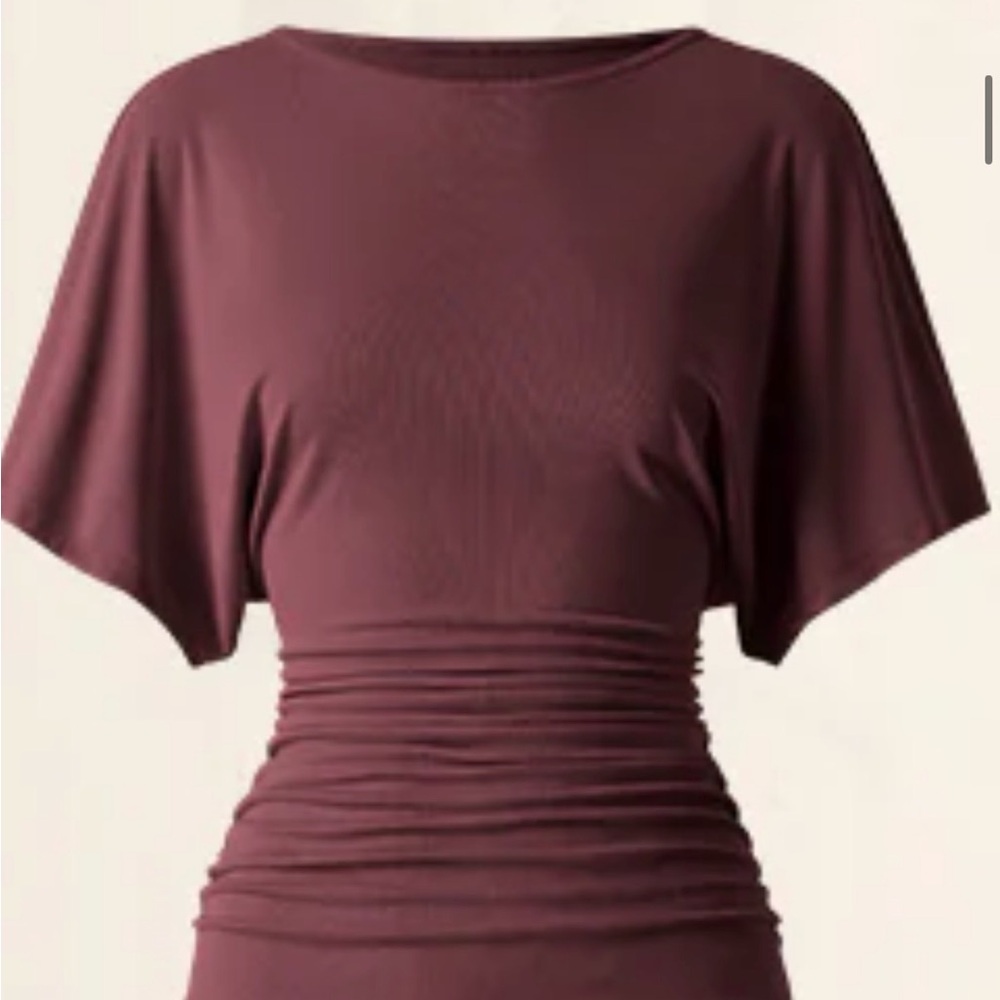 NWT - JUJUBE RED - Effortless Boatneck Batwing Sleeve Side Ruched Top